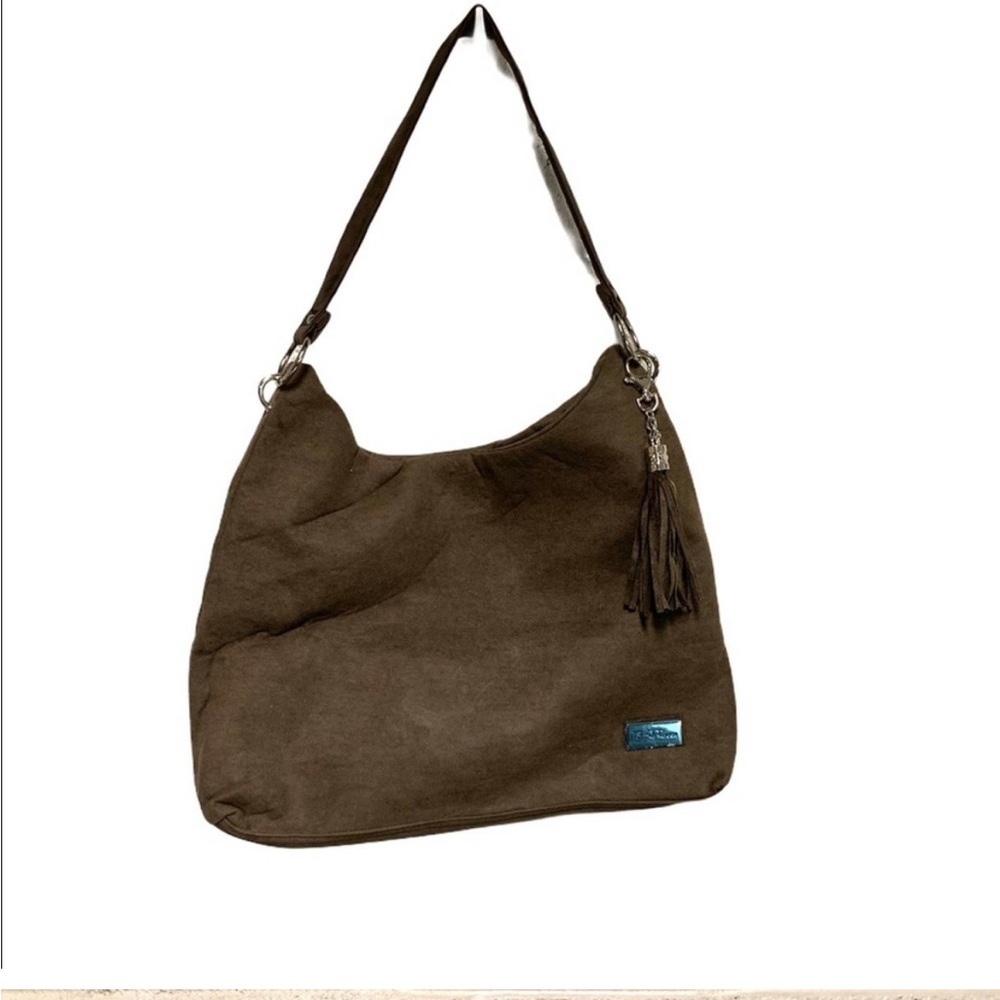 Bella Russo hobo handbag purse brown silver zip close